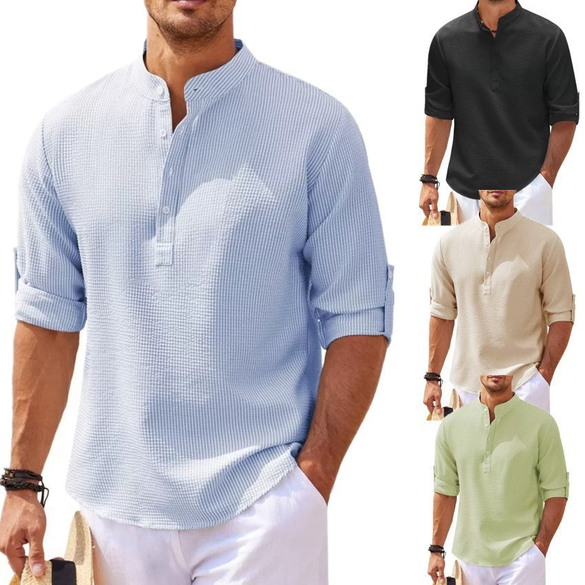 Stand Collar Buttoned Casual Shirt - SWAGYLE