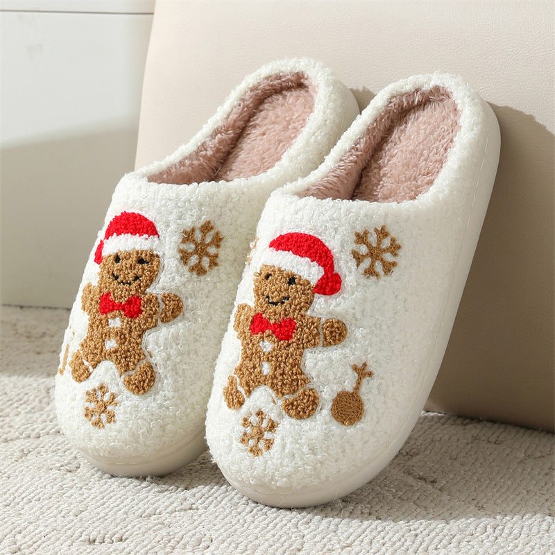 Christmas Snowflake Gingerbread Slippers Winter Indoor Non-slip Floor Bedroom Fuzzy House Shoes For Women Home Slippers - SWAGYLE