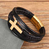 Men's Leather Cross Bracelet - SWAGYLE