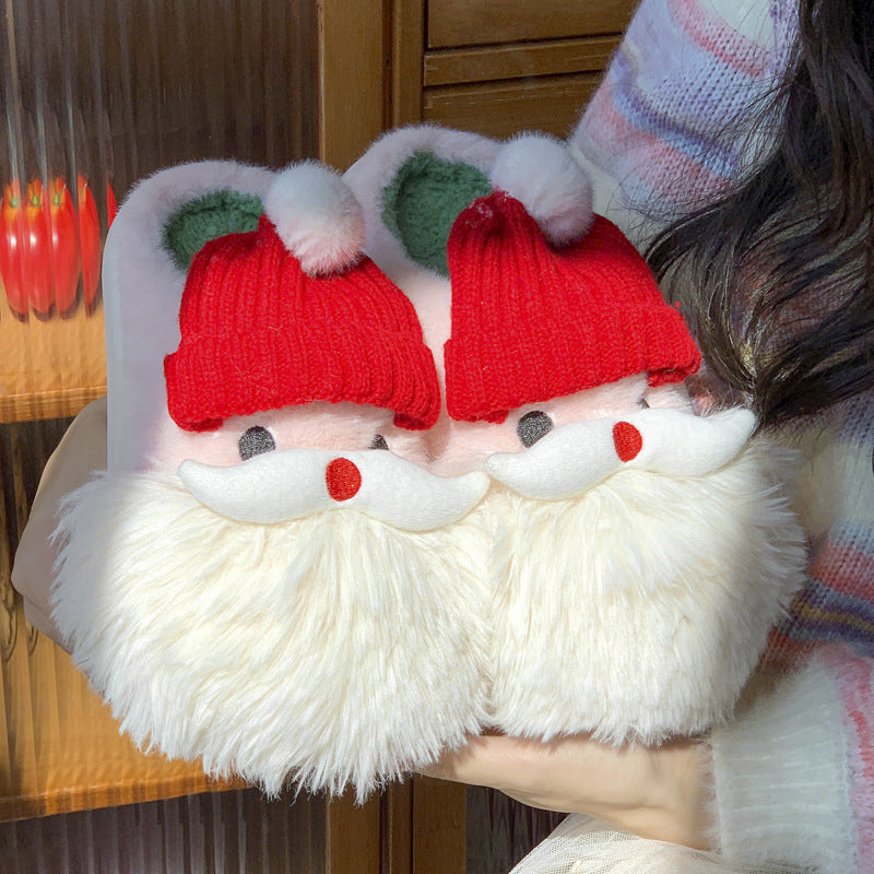 Cute Christmas Santa Claus Home Slippers Winter Warm Indoor Non-slip Floor Plush Shoes For Women - SWAGYLE