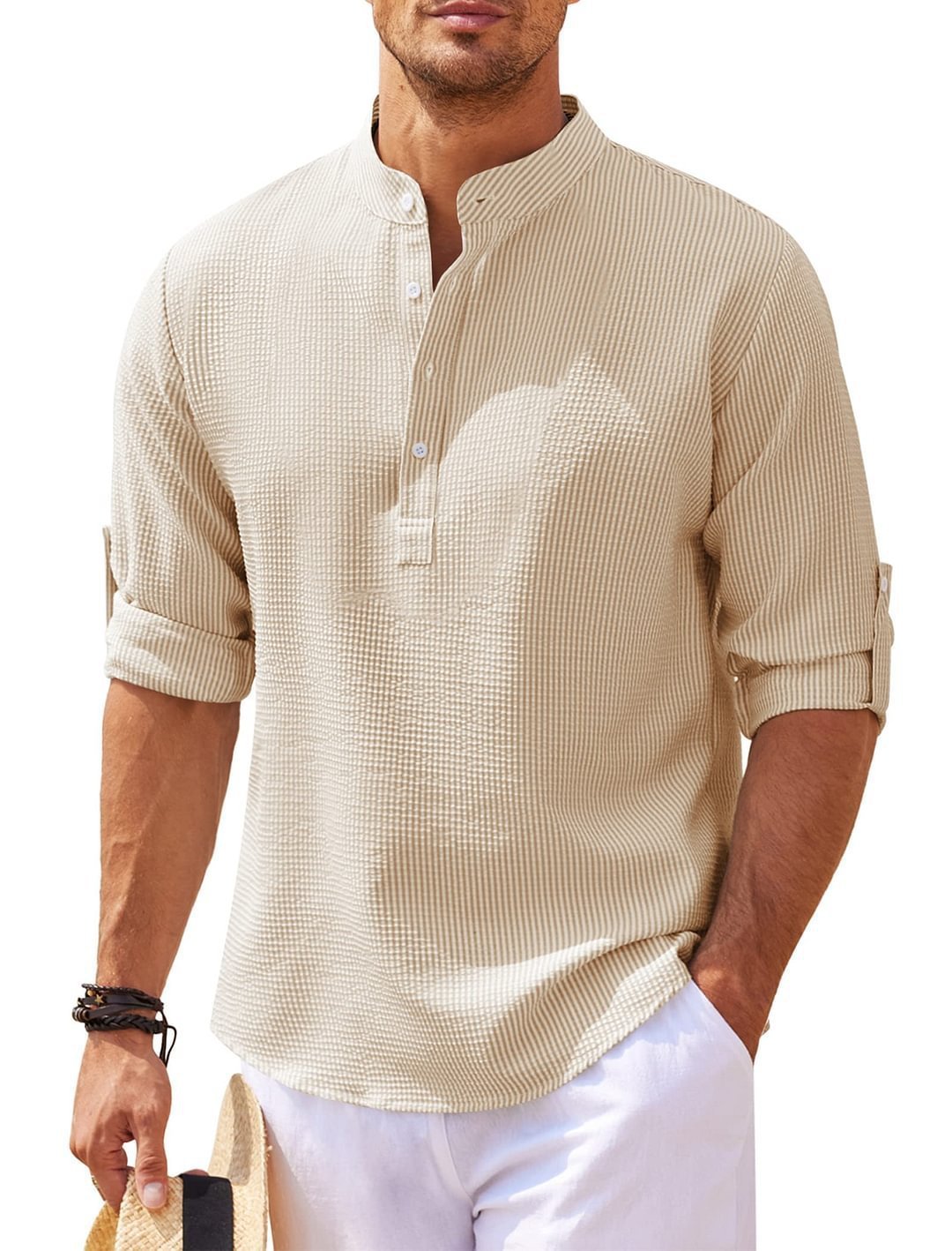 Stand Collar Buttoned Casual Shirt - SWAGYLE