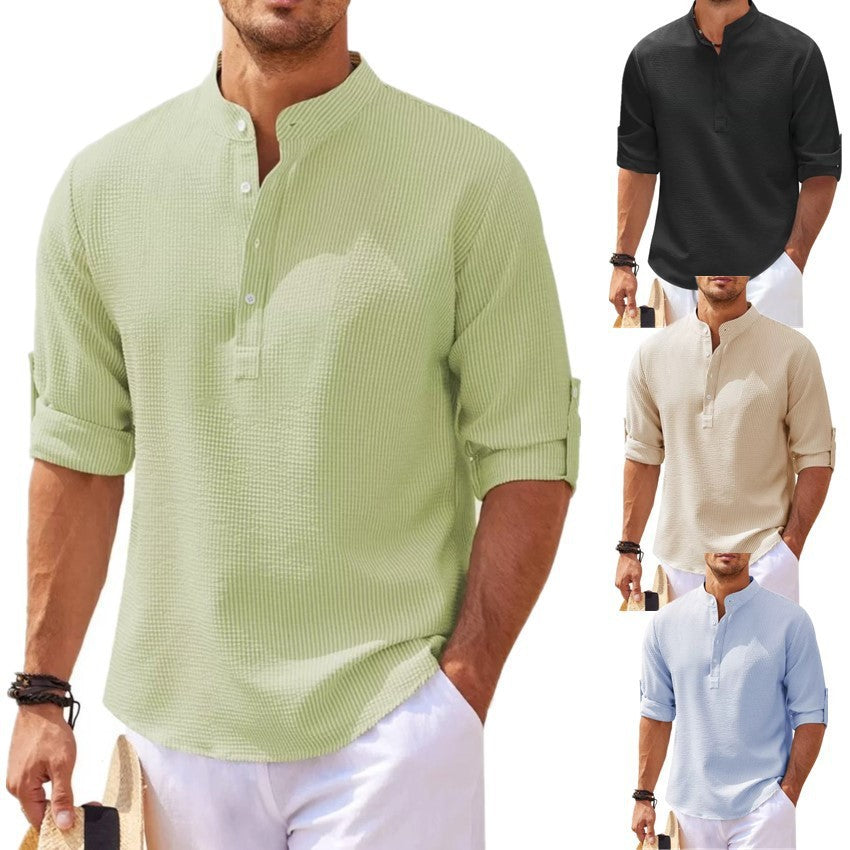 Stand Collar Buttoned Casual Shirt - SWAGYLE