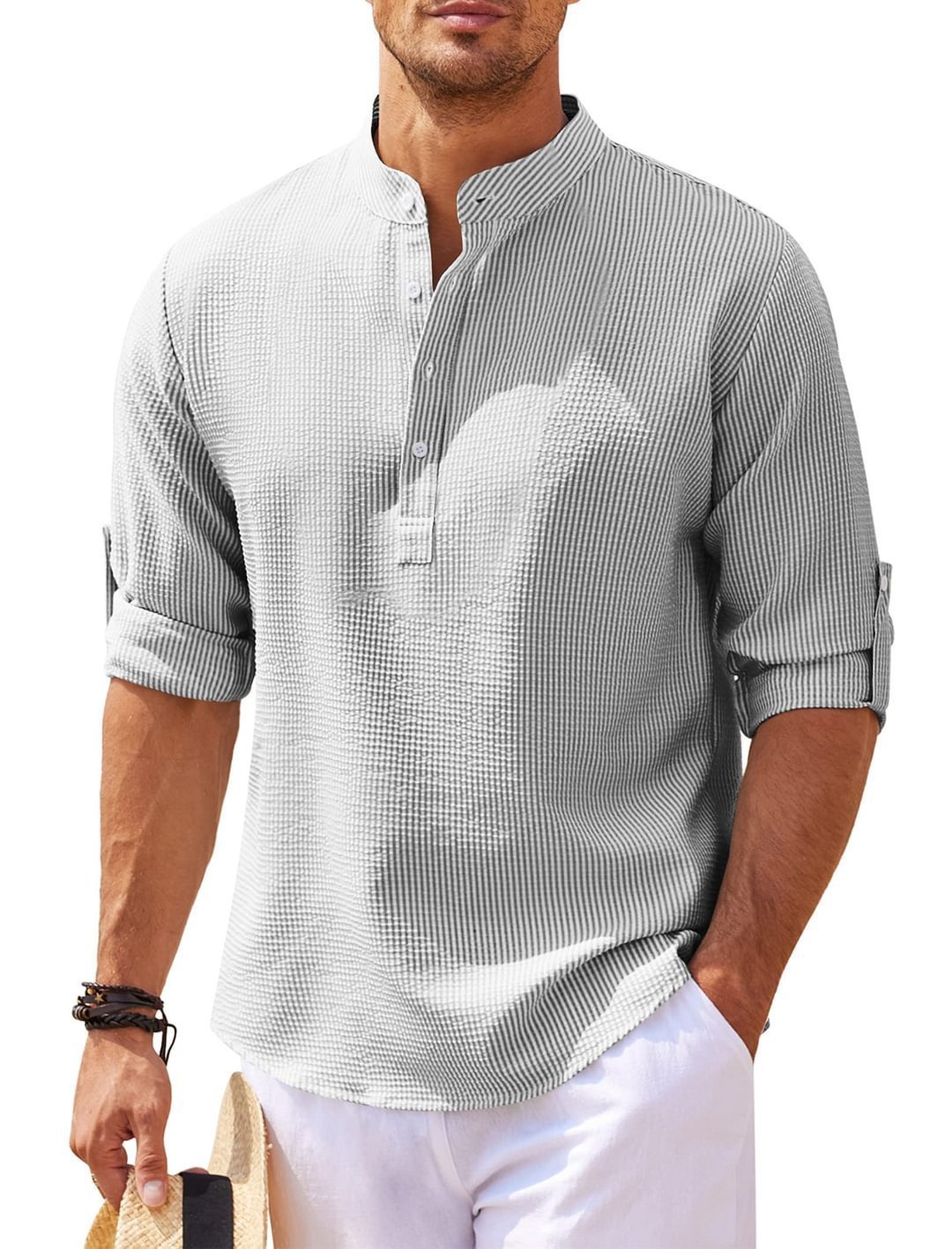 Stand Collar Buttoned Casual Shirt - SWAGYLE