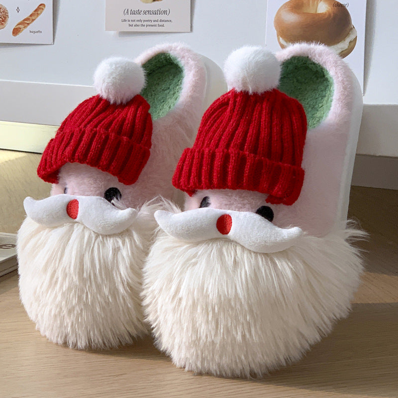 Cute Christmas Santa Claus Home Slippers Winter Warm Indoor Non-slip Floor Plush Shoes For Women - SWAGYLE