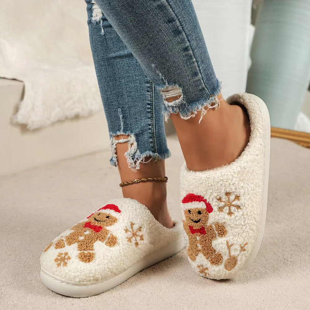 Christmas Snowflake Gingerbread Slippers Winter Indoor Non-slip Floor Bedroom Fuzzy House Shoes For Women Home Slippers - SWAGYLE