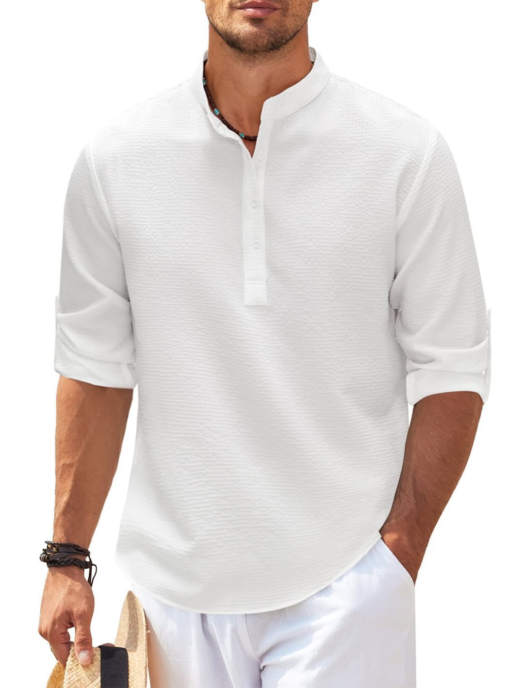 Stand Collar Buttoned Casual Shirt - SWAGYLE