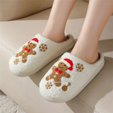 Christmas Snowflake Gingerbread Slippers Winter Indoor Non-slip Floor Bedroom Fuzzy House Shoes For Women Home Slippers - SWAGYLE