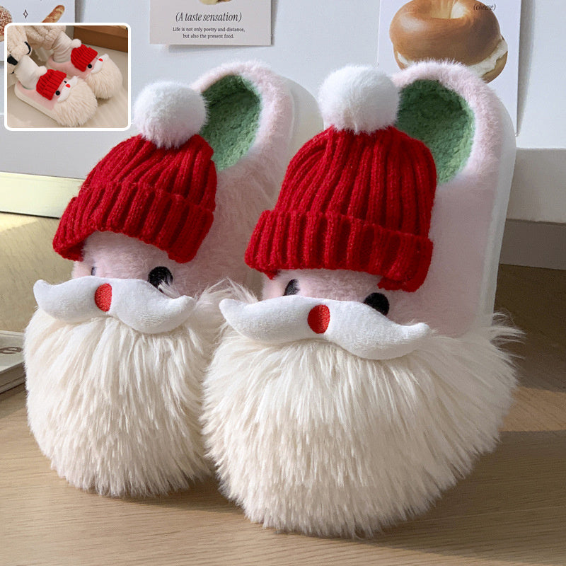 Cute Christmas Santa Claus Home Slippers Winter Warm Indoor Non-slip Floor Plush Shoes For Women - SWAGYLE