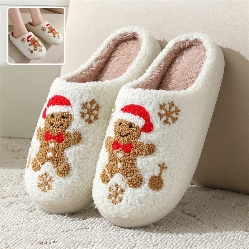 Christmas Snowflake Gingerbread Slippers Winter Indoor Non-slip Floor Bedroom Fuzzy House Shoes For Women Home Slippers - SWAGYLE