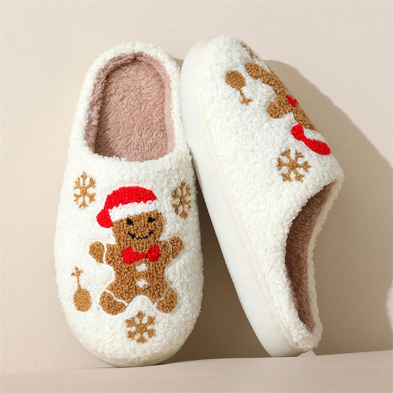 Christmas Snowflake Gingerbread Slippers Winter Indoor Non-slip Floor Bedroom Fuzzy House Shoes For Women Home Slippers - SWAGYLE