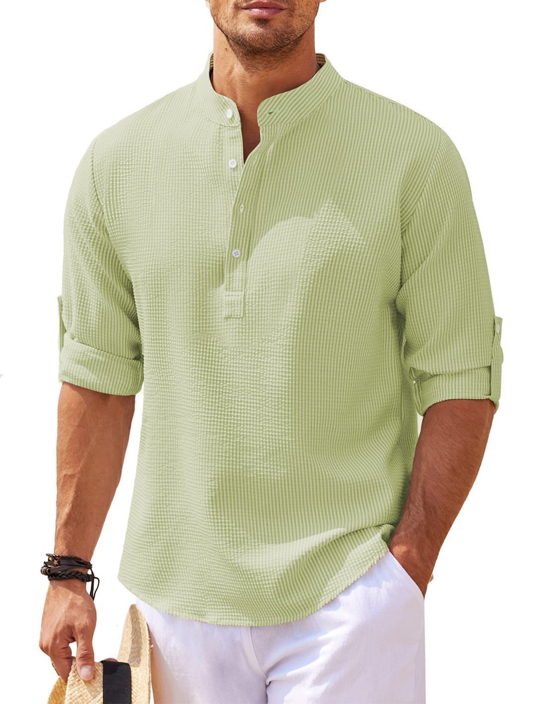 Stand Collar Buttoned Casual Shirt - SWAGYLE