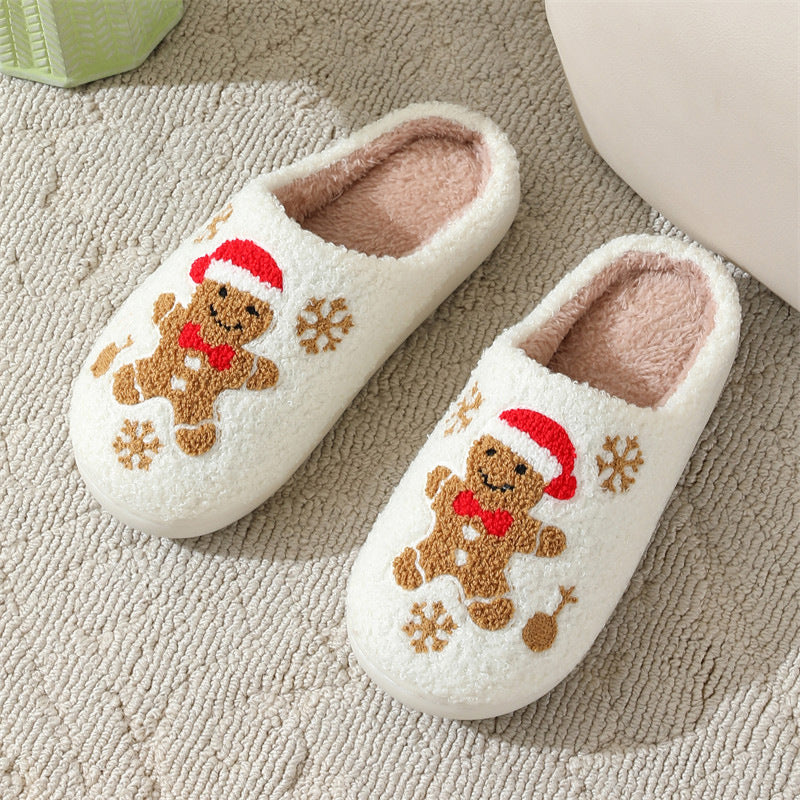 Christmas Snowflake Gingerbread Slippers Winter Indoor Non-slip Floor Bedroom Fuzzy House Shoes For Women Home Slippers - SWAGYLE