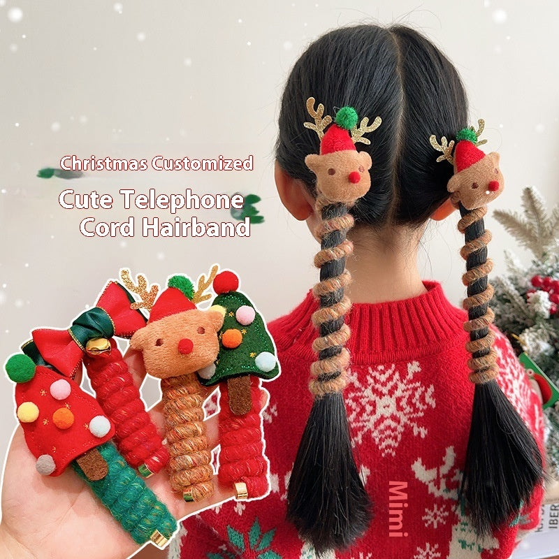 Cute Girls Elastic Rubber Band Christmas Children Telephone Wire Hair Spiral Coil Festive Dress Up Kid Hair Accessories Headwear - SWAGYLE