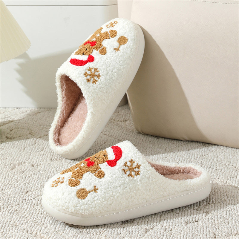 Christmas Snowflake Gingerbread Slippers Winter Indoor Non-slip Floor Bedroom Fuzzy House Shoes For Women Home Slippers - SWAGYLE