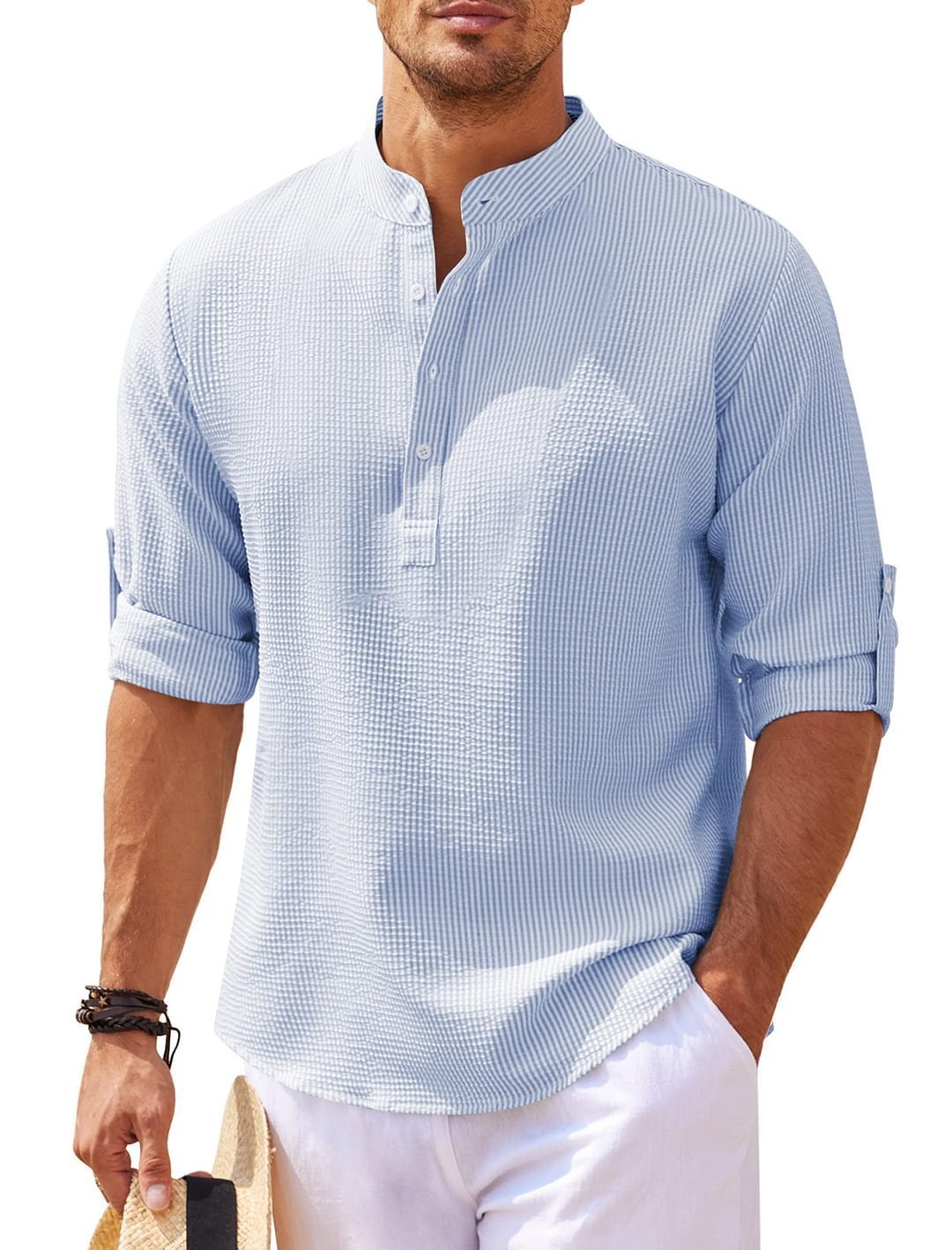 Stand Collar Buttoned Casual Shirt - SWAGYLE