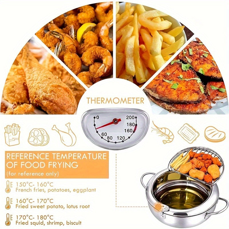 Fast Delivery UK 3-5 Days - Premium Stainless Steel Deep Fryer with Thermometer – Hygienic, Easy-to-Clean Design, Oil Drain Spout for Healthier Cooking