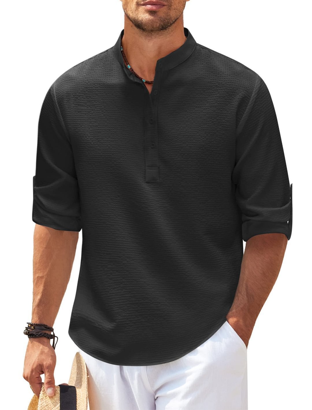 Stand Collar Buttoned Casual Shirt - SWAGYLE