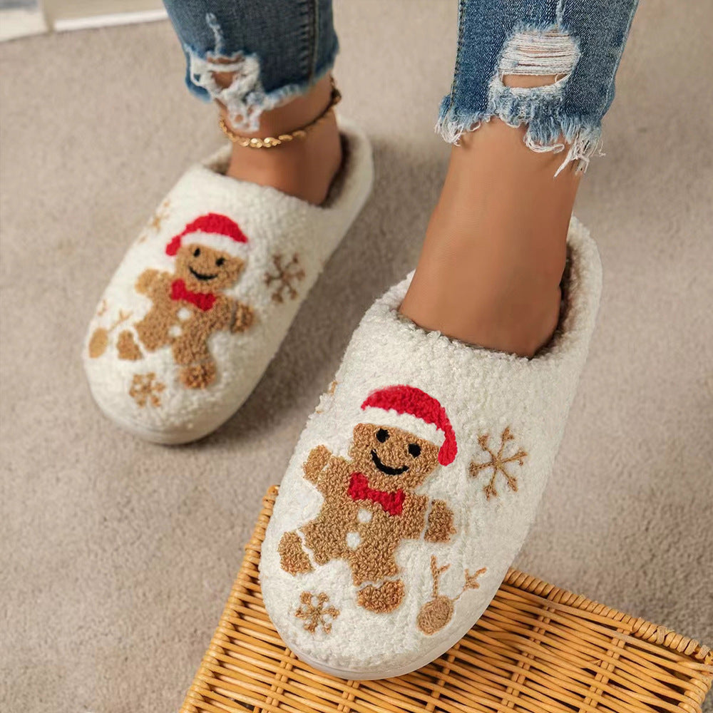 Christmas Snowflake Gingerbread Slippers Winter Indoor Non-slip Floor Bedroom Fuzzy House Shoes For Women Home Slippers - SWAGYLE