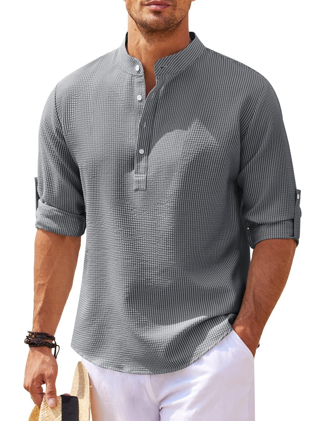 Stand Collar Buttoned Casual Shirt - SWAGYLE